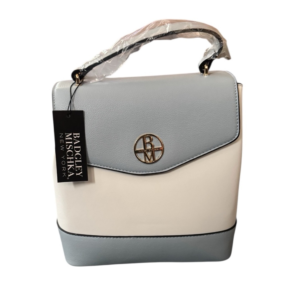 Badgley Mischka Rae Collection Blue and White Backpack with Structured Design